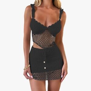 Black Crochet Two-Piece Set